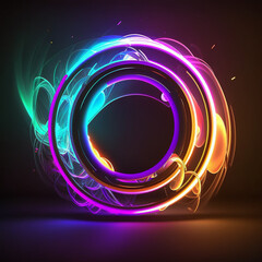 Wall Mural - letter O neon illumination abstract background with circles