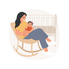 rock baby to sleep isolated cartoon vector illustration. young mom rocks baby before bedtime, matern