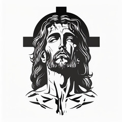 Wall Mural - Jesus Christ Tattoo ,Jesus Christ wearing a crown of thorns. Symbol of Christianity, prayer, religion t-shirt design. digital art,generative ai