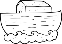 Black And White Cartoon Noah's Ark