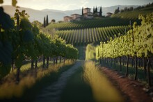 Italian Vineyard Landscape With A House, Generative AI