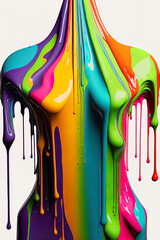 Wall Mural - dripping colorful paint across the shape of an androgynous body on a white background