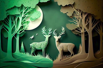 Wall Mural - ecological concept. concept of nature conservation. green cardboard illustration. Generative AI