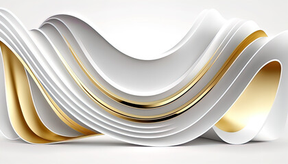 Wall Mural - Abstract golden white liquid background on white background. Bright color wavy fluid motion flow with swirls