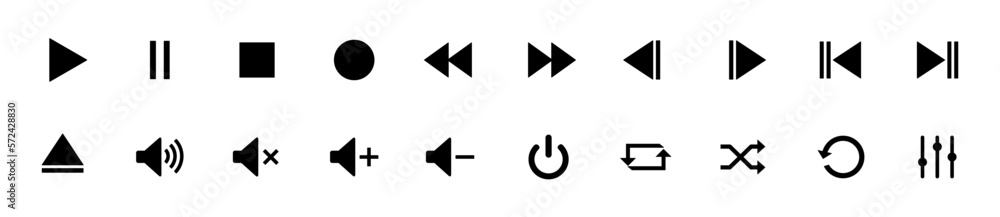 Media player control icon set, multimedia symbols and audio – vector ...