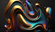 Abstract liquid background on golden dark background. Colorful vivid color wavy fluid motion flow, rainbow gradient colors.