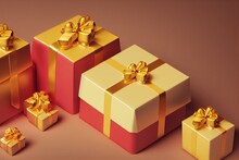 Yellow Christmas Gift Box Isometric. Generative AI