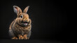 portrait of a happy bunny rabbit, photo studio set up with key light, isolated with black background and copy space - generative ai