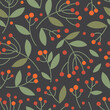 Seamless floral vector pattern with leaves and branches on dark background. Textiles, surface design, wrapping paper