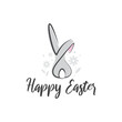 Happy Easter banner, poster, greeting card. Fashionable Easter design with lettering, bunny, and flowers, isolated on white. Modern minimal style in pastel colors