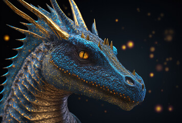 Wall Mural - dragon blue hues, celestial background, awesome dragon, esoteric, fantasy, concept of dragon energy,