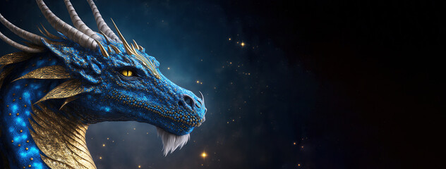 Wall Mural - dragon blue hues, celestial background, awesome dragon, esoteric, fantasy, concept of dragon energy,