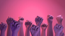 Banner With Woman Fists In Fight. International Day For The Elimination Of Violence Against Women. November 25. Feminism. 3d Illustration. International Women's Day. Pink Background. March 8.