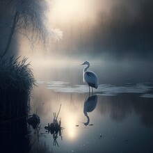Heron On The Morning Lake.
