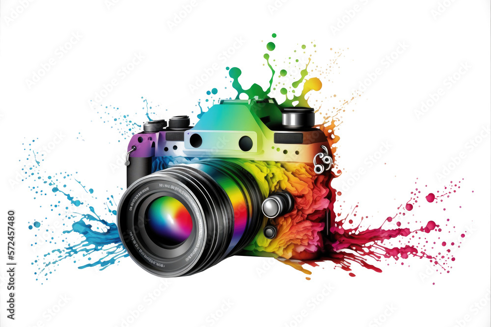 A whole spectrum of colors with a digital camera on white background ...
