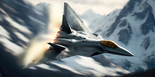 Lockheed Martin F-22 Breaks The Sound Barrier Over The Swiss Alps, Sonic Boom. AI-Generated