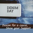 Composition of denim day text on smartphone, over denim background