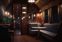 Train Car Interior, 19th Century, Wood, Luxury. Generative AI