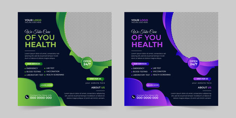 Medical healthcare square social media post, promotion web banner ads sales and discount banner vector template Design. 