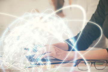 Aufkleber - Multi exposure of woman hands typing on computer and business theme hologram drawing. Success concept.