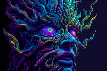 Wall Mural - horror poster. mystical head. psychedelic monster. generative ai.