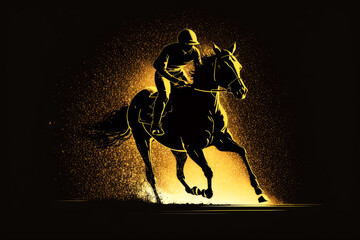 Wall Mural - horse racing with golden silhouette, ai