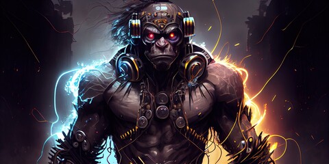 Canvas Print - the cyberpunk ape is a symbol of rebellion, individuality, and technology. this illustration represe