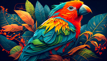 Wall Mural - Spectacular Tropical Dreamlike Avian.  Marvelous Unearthly Bird. Generative AI