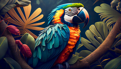 Wall Mural - Spectacular Tropical Dreamlike Avian.  Marvelous Unearthly Bird. Generative AI