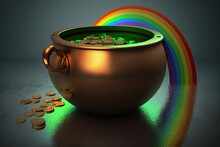 Pot Of Gold At The End Of The Rainbow, St. Patricks Day, Lucky, Irish, Green Gold, Coins