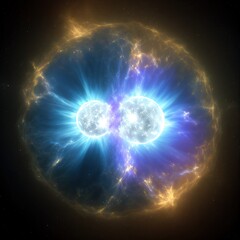 The colossal explosion due to the merger of two neutron stars created a perfect sphere. Illustration created with Generative AI technology.
