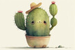 Cute little cactus eyes smiling in the ground anthropomorphism  watercolor, Generative AI