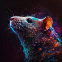 Wall Mural - Generative AI - SpaceAnimals 023: A digital painting of a vivid color space animal