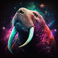 Wall Mural - Generative AI - SpaceAnimals 005: A digital painting of a vivid color space animal