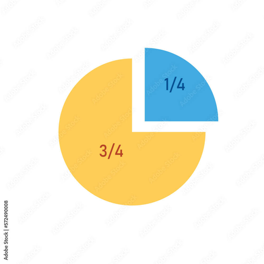 One-quarter fraction circle with fraction number. Fraction parts ...