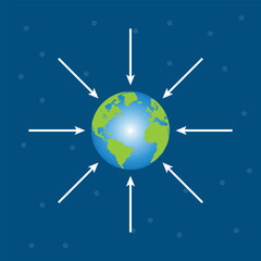 Gravitational field of earth diagram. Vector illustration isolated on blue background.