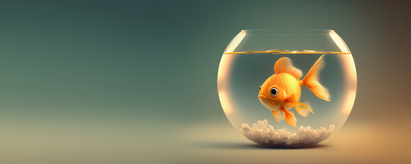 Wall Mural - Cute Cartoon Goldfish 1n a Fish Bowl (Created with Generative AI)