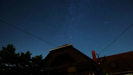 Poster - night time lapse of house, stars moving through night sky, varbo, hungary.