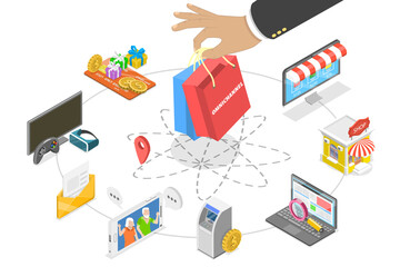 Canvas Print - 3D Isometric Flat  Conceptual Illustration of Omnichannel