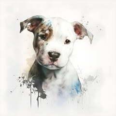 portrait of  a cute pitbull puppy, white, brown eyes,