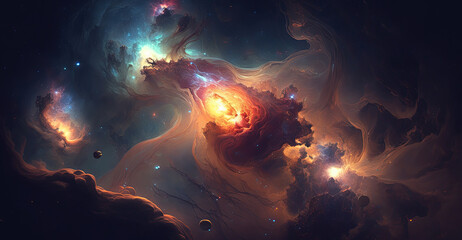 Wall Mural - background of cosmic sky with stars, constellations, galaxies and nebulae. generative ai
