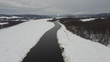 Canada-USA Border Along New Brunswick-Maine In Winter
