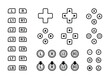 Video game controller button set collection line art vector icon for games and websites