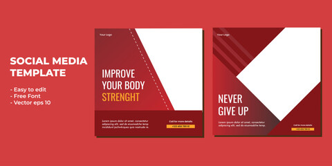 Fitness gym social media post square banner template for fitness studio promotion