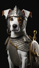 Cute Stylish And Cool Animal Jack Russell Terrier Dog Knight Of The Middle Ages: Armor, Castle, Sword, And Chivalry In A Colorful And Adorable Illustration (generative AI)