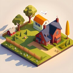 bright sunshine over a farm. isometric illustration