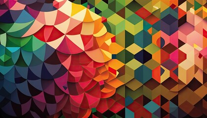 Designer Background with Mosaic patterns and Bold color palette with Geometric Shapes in Bold Colors - Modern Wallpaper Template with Vibrant Hues and Polygonal Pattern (generative AI)