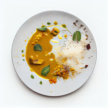 Plated Expensive Restaurant Curry Rice, Top View, Delicious, High Quality, Generative Ai