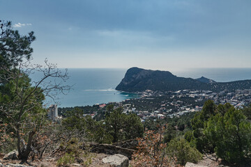 Wall Mural - View of the resort city Novyi Svet and Green bay from trail. Crimea.