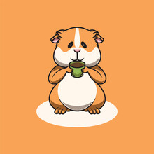 Cute Valentine Guinea Pig Drinking Hot Chocolate Cartoon Illustration